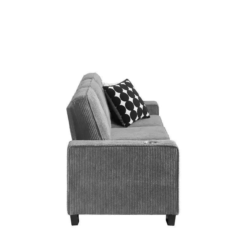 Canapé trois places en velours côtelé 83 po avec porte-gobelets, canapé nuage moderne moelleux pour salons, appartements compacts et bureaux