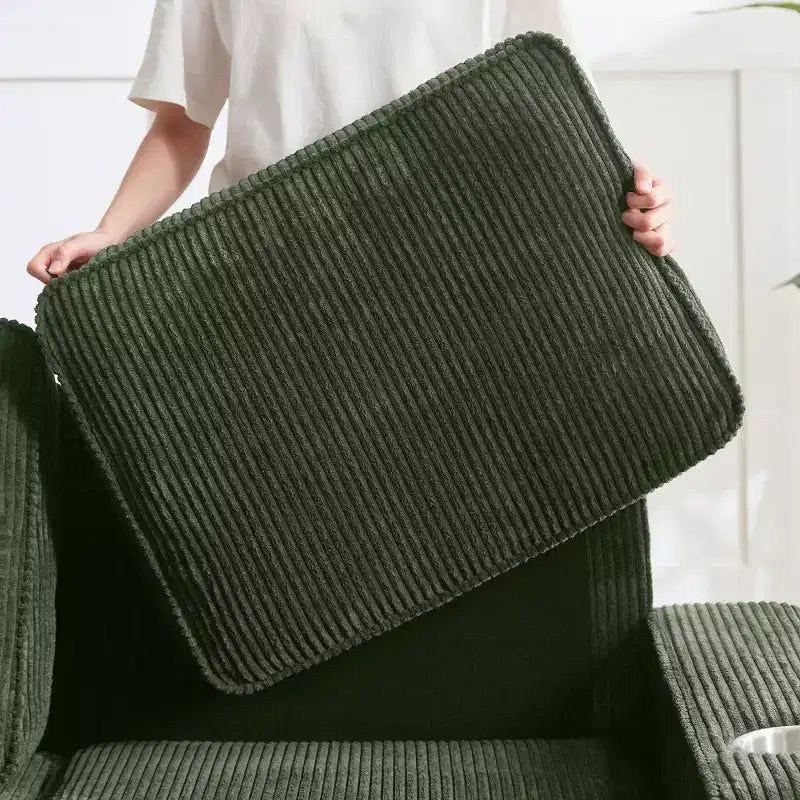 Canapé trois places en velours côtelé 83 po avec porte-gobelets, canapé nuage moderne moelleux pour salons, appartements compacts et bureaux