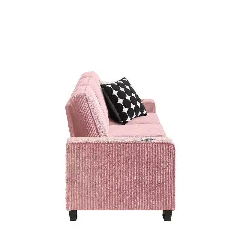 Canapé trois places en velours côtelé 83 po avec porte-gobelets, canapé nuage moderne moelleux pour salons, appartements compacts et bureaux