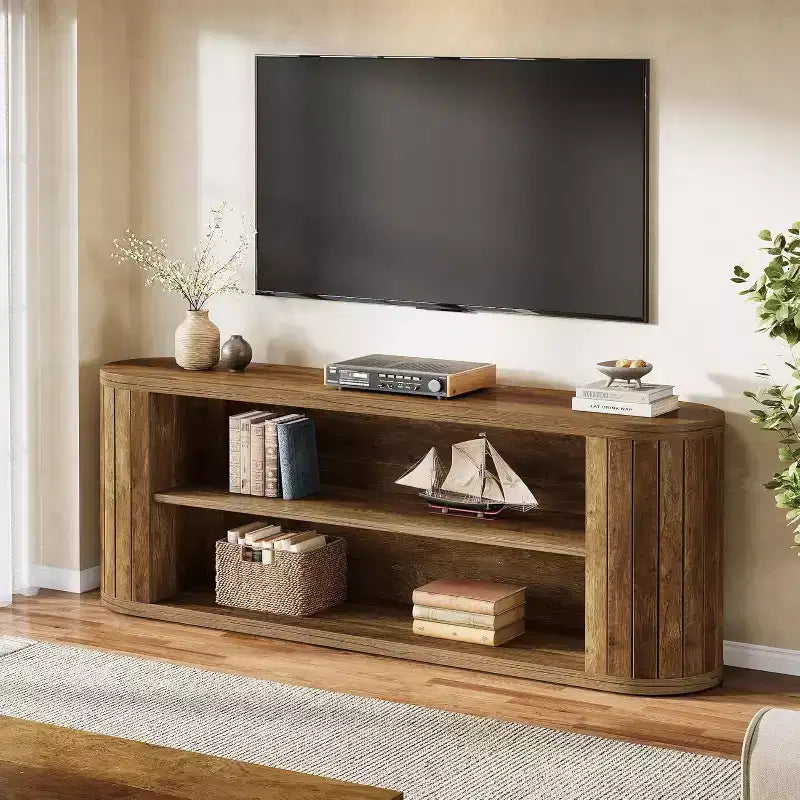 Lantine TV Stand for 55/60/65/75-Inch TVs, Farmhouse Entertainment Center with 3-Tier Storage Shelf, 63 TV Consoles for Living Room, Bedroom (Brown)