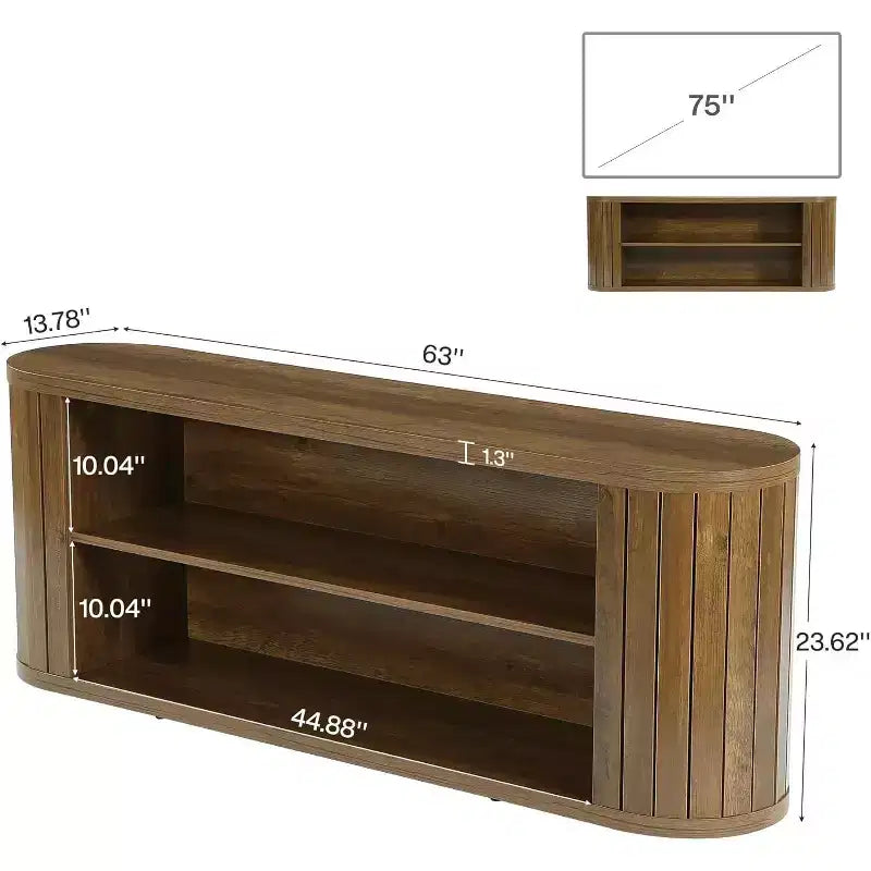 Meuble TV pour téléviseurs de 55/60/65/75 pouces, meuble de divertissement de style rustique avec étagère de rangement à 3 niveaux, console TV de 63 pouces pour salon, chambre à coucher (marron)