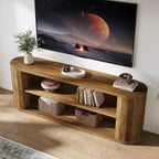 Meuble TV pour téléviseurs de 55/60/65/75 pouces, meuble de divertissement de style rustique avec étagère de rangement à 3 niveaux, console TV de 63 pouces pour salon, chambre à coucher (marron)