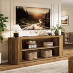 Meuble TV pour téléviseurs de 55/60/65/75 pouces, meuble de divertissement de style rustique avec étagère de rangement à 3 niveaux, console TV de 63 pouces pour salon, chambre à coucher (marron)