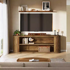 Meuble TV pour téléviseurs de 55/60/65/75 pouces, meuble de divertissement de style rustique avec étagère de rangement à 3 niveaux, console TV de 63 pouces pour salon, chambre à coucher (marron)