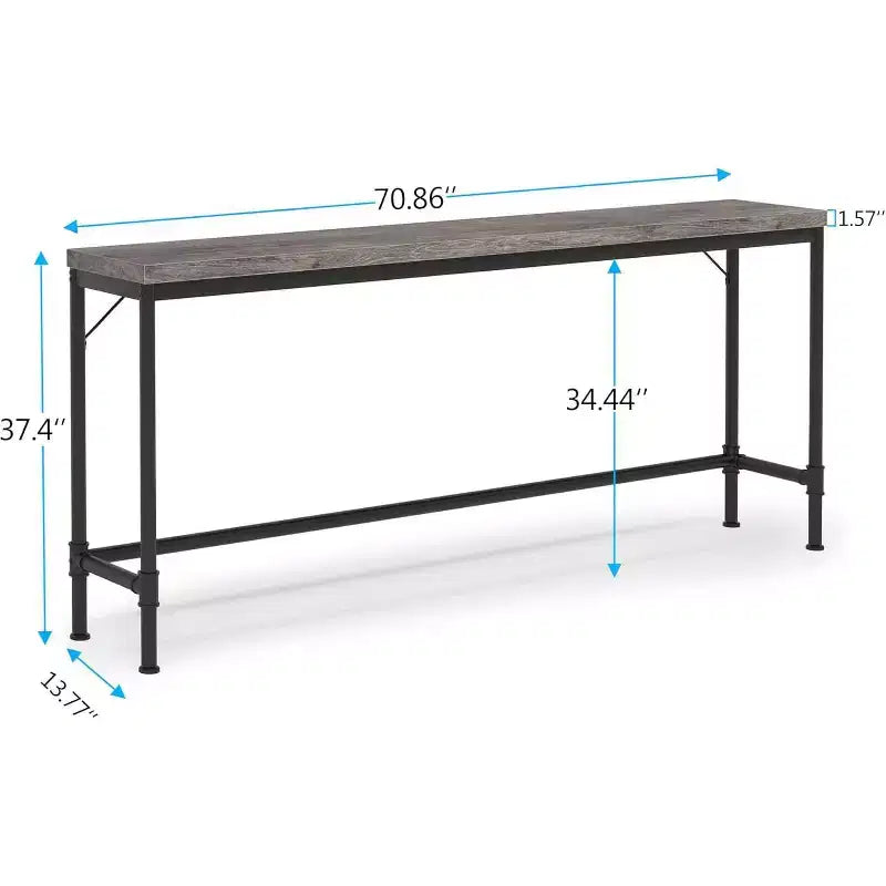 Table console extra longue de 70,9 pouces pour entrée, table de canapé étroite et longue derrière le canapé, table de bar industrielle gris rustique pour salon