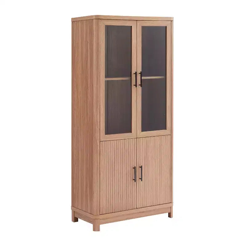 Bibliothèque vitrée Aveline 80 cm, style moderne du milieu du siècle, avec 2 portes vitrées et 6 étagères réglables