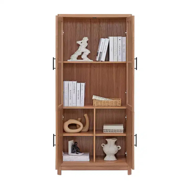 Bibliothèque vitrée Aveline 80 cm, style moderne du milieu du siècle, avec 2 portes vitrées et 6 étagères réglables
