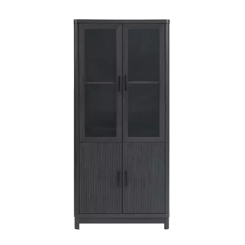 Bibliothèque vitrée Aveline 80 cm, style moderne du milieu du siècle, avec 2 portes vitrées et 6 étagères réglables