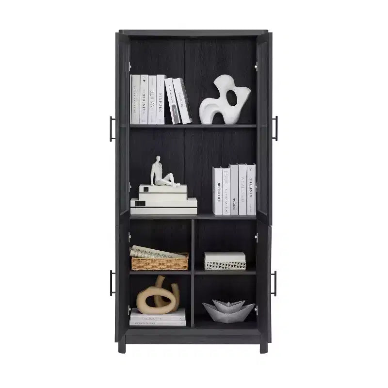 Bibliothèque vitrée Aveline 80 cm, style moderne du milieu du siècle, avec 2 portes vitrées et 6 étagères réglables