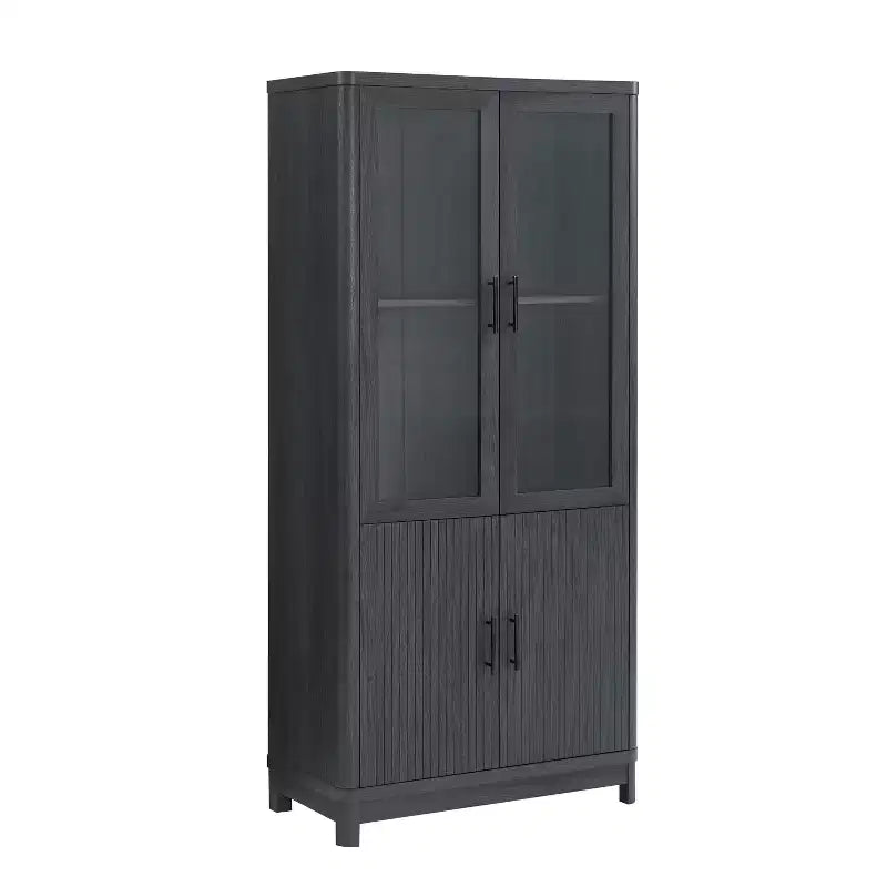 Bibliothèque vitrée Aveline 80 cm, style moderne du milieu du siècle, avec 2 portes vitrées et 6 étagères réglables