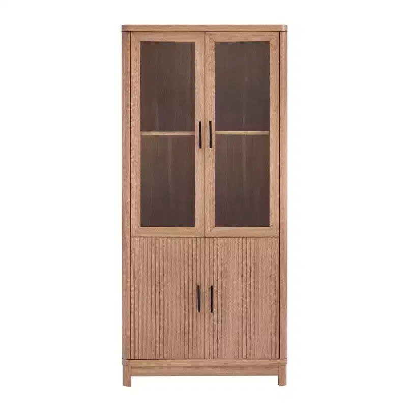 Bibliothèque vitrée Aveline 80 cm, style moderne du milieu du siècle, avec 2 portes vitrées et 6 étagères réglables