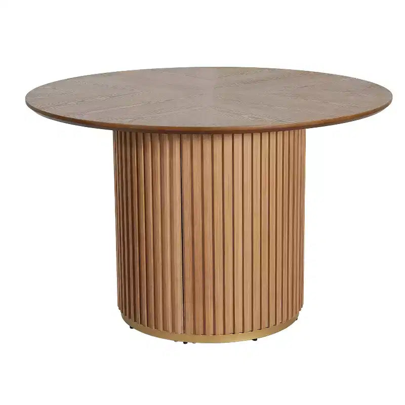 Ensemble de salle à manger rond 5 pièces Seema Modern avec chaises rembourrées en bois d'hévéa