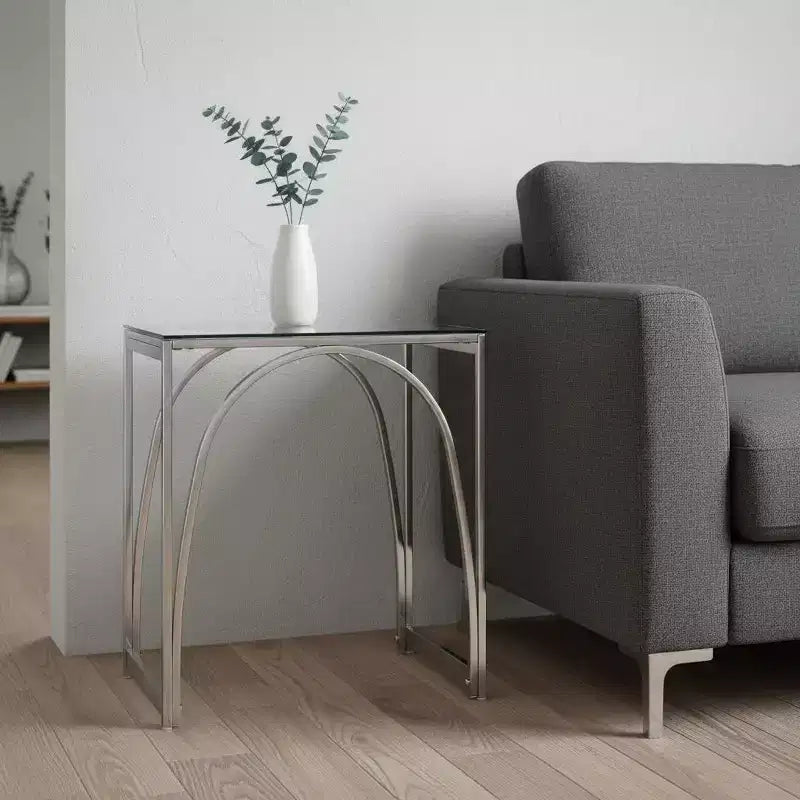 Table d'appoint carrée HomeRoots 22 en verre et fer chromés