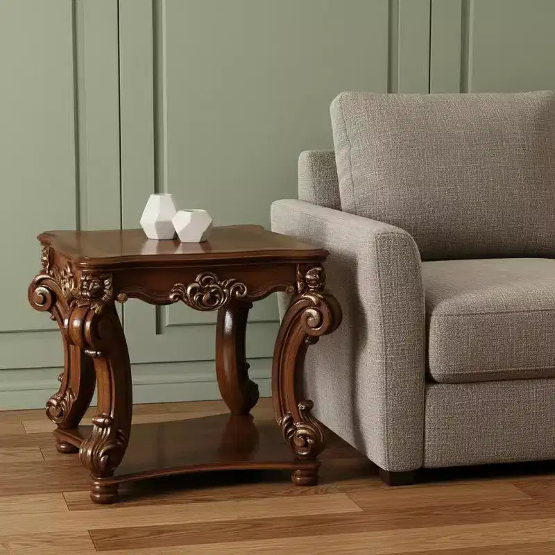 Table d'appoint carrée HomeRoots 26, en bois manufacturé et bois massif, avec étagère, couleur cerise