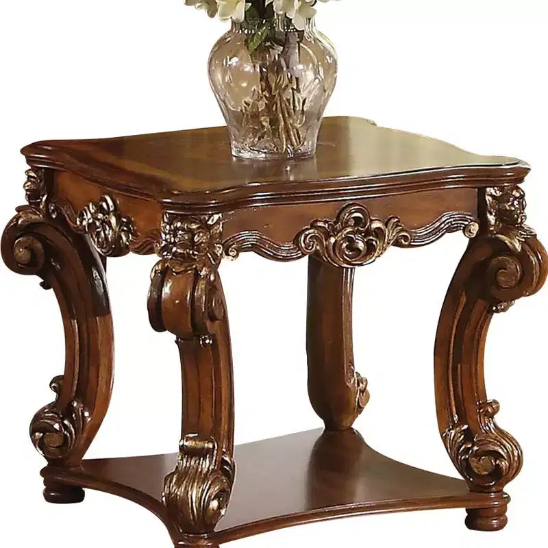 Table d'appoint carrée HomeRoots 26, en bois manufacturé et bois massif, avec étagère, couleur cerise