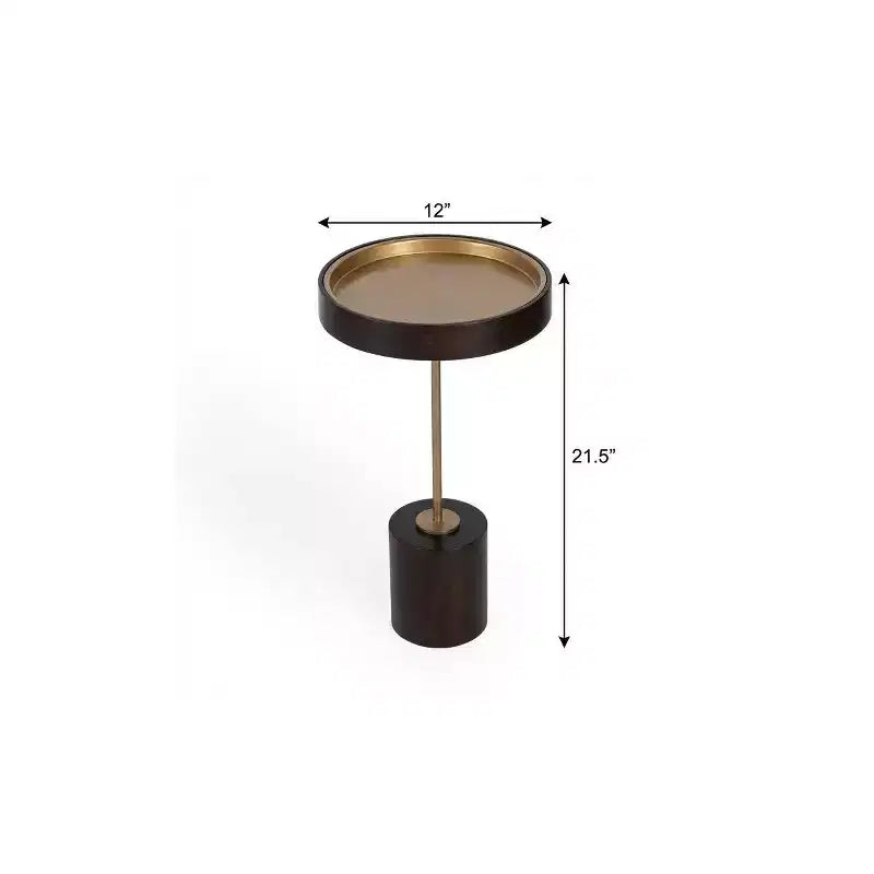 Table d'appoint ronde HomeRoots 22 en bois massif noir et or rose