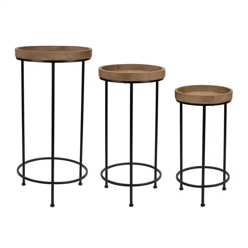 HomeRoots Set of Three 29 Black And Brown Round End Tables
