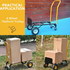 Chariot plateforme industriel 2-en-1 COZONY, diable robuste avec poignée télescopique et roues pivotantes verrouillables pour entrepôt et déménagement