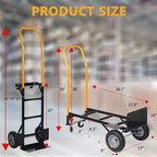 Chariot plateforme industriel 2-en-1 COZONY, diable robuste avec poignée télescopique et roues pivotantes verrouillables pour entrepôt et déménagement
