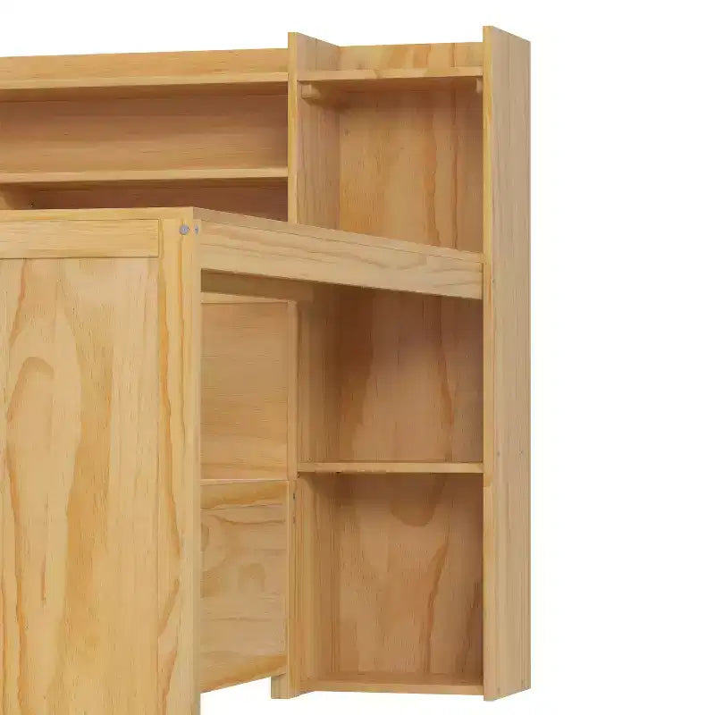 Lit de repos en bois Bellemave avec étagères de rangement, 2 tiroirs et bureau intégré, lit multifonctionnel peu encombrant, taille jumeau/double, naturel ou blanc antique.