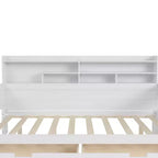 Lit de repos en bois Bellemave avec étagères de rangement, 2 tiroirs et bureau intégré, lit multifonctionnel peu encombrant, taille jumeau/double, naturel ou blanc antique.