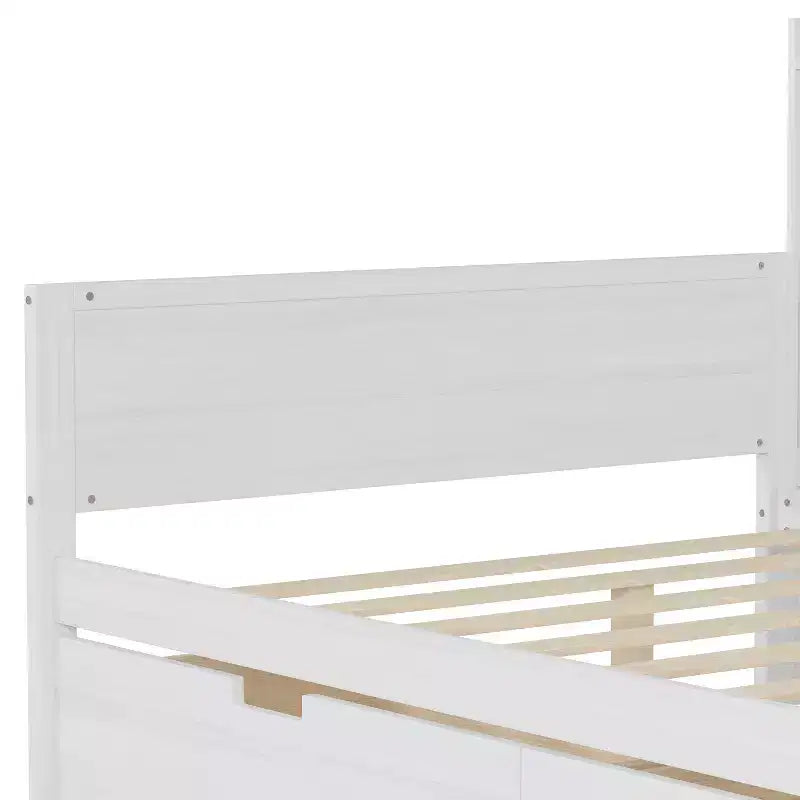 Lit de repos en bois Bellemave avec étagères de rangement, 2 tiroirs et bureau intégré, lit multifonctionnel peu encombrant, taille jumeau/double, naturel ou blanc antique.