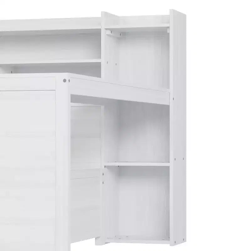 Lit de repos en bois Bellemave avec étagères de rangement, 2 tiroirs et bureau intégré, lit multifonctionnel peu encombrant, taille jumeau/double, naturel ou blanc antique.