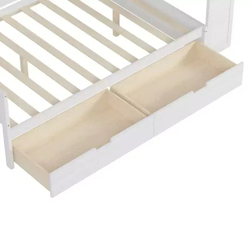 Lit de repos en bois Bellemave avec étagères de rangement, 2 tiroirs et bureau intégré, lit multifonctionnel peu encombrant, taille jumeau/double, naturel ou blanc antique.