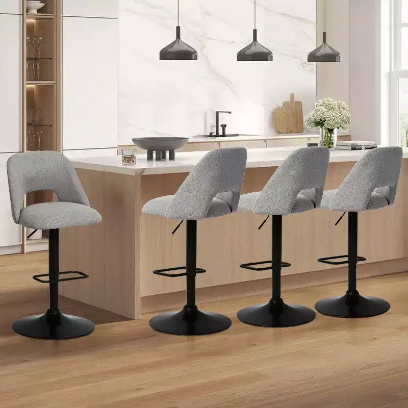Lot de 2 tabourets de bar pivotants réglables, tabourets de comptoir rembourrés de 61 à 81 cm de hauteur avec dossiers et base noire - Panipeachy