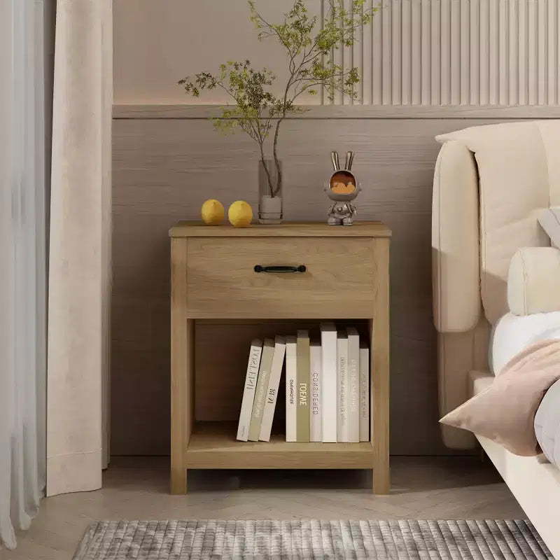 Table de chevet minimaliste avec tiroir et étagère ouverte, table de chevet moderne pour chambre ou salon-Panipeachy