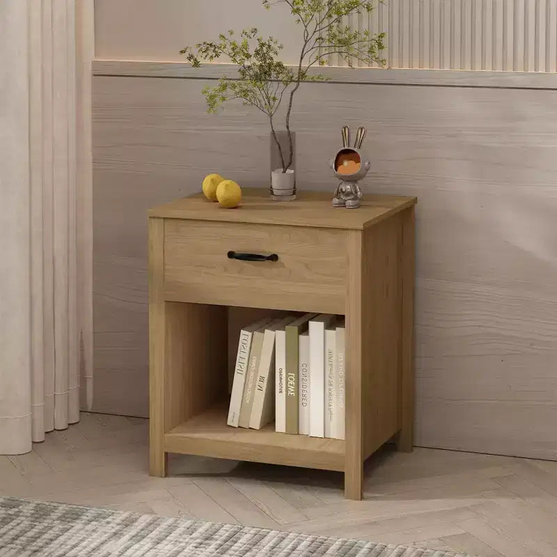 Table de chevet minimaliste avec tiroir et étagère ouverte, table de chevet moderne pour chambre ou salon-Panipeachy