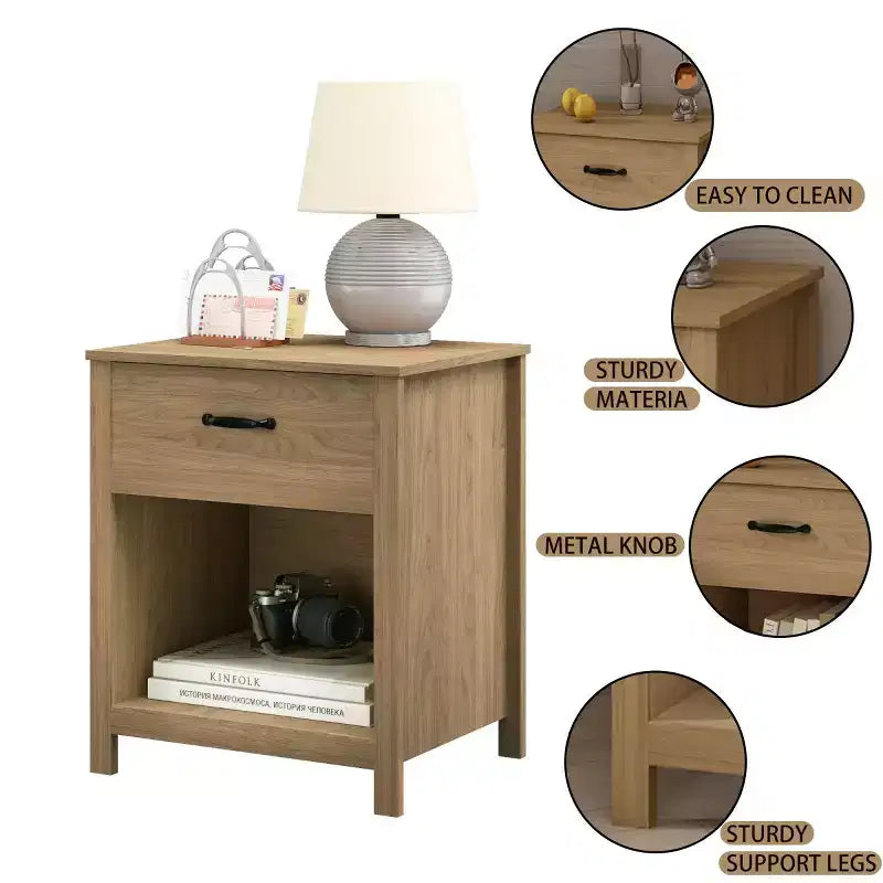 Table de chevet minimaliste avec tiroir et étagère ouverte, table de chevet moderne pour chambre ou salon-Panipeachy