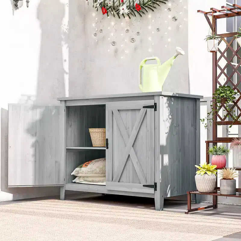 Armoire de rangement extérieure en bois, Abri de jardin avec étagère et portes doubles, Gris clair