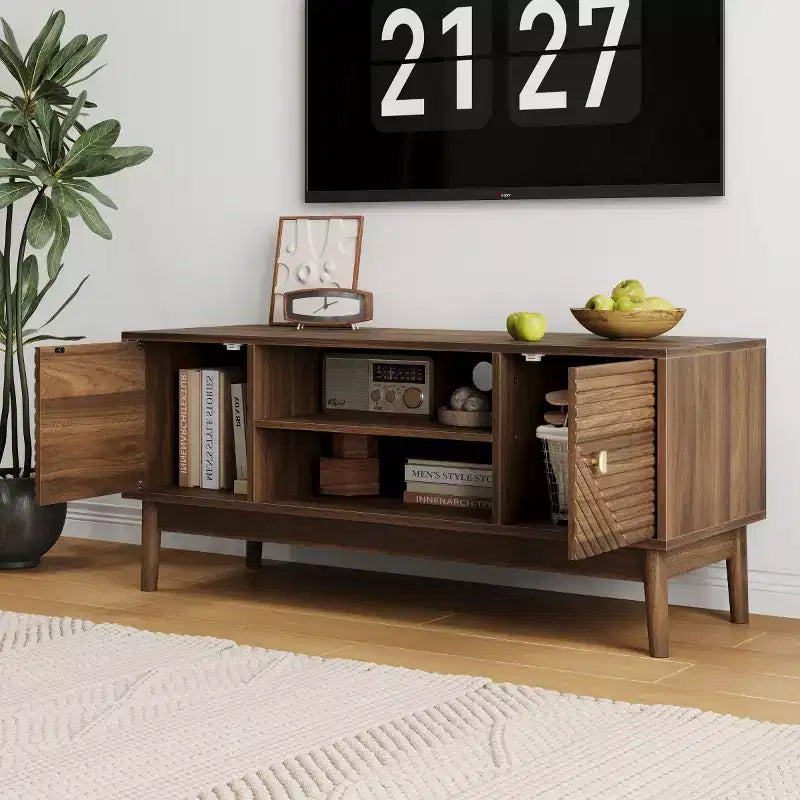 Meuble TV de style moderne du milieu du siècle pour téléviseurs de 43 à 45 pouces, console média avec rangement, centre de divertissement pour salon ou chambre à coucher-Panipeachy