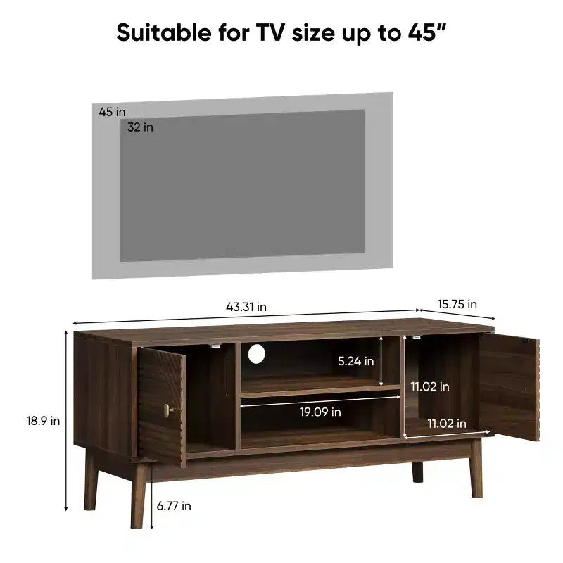 Meuble TV de style moderne du milieu du siècle pour téléviseurs de 43 à 45 pouces, console média avec rangement, centre de divertissement pour salon ou chambre à coucher-Panipeachy