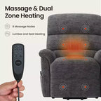 Fauteuil inclinable électrique avec massage, chauffage bi-zone et assistance au levage, dossier réglable, tissu velours pour salon, bureau