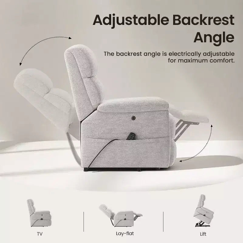 Fauteuil inclinable électrique avec massage, chauffage bi-zone et assistance au levage, dossier réglable, tissu velours pour salon, bureau