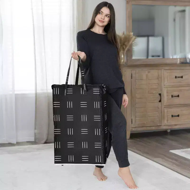Sweet Jojo Designs Panier à linge pliable pour garçon, fille, unisexe/neutre avec poignées, motif bohème hachuré noir et blanc