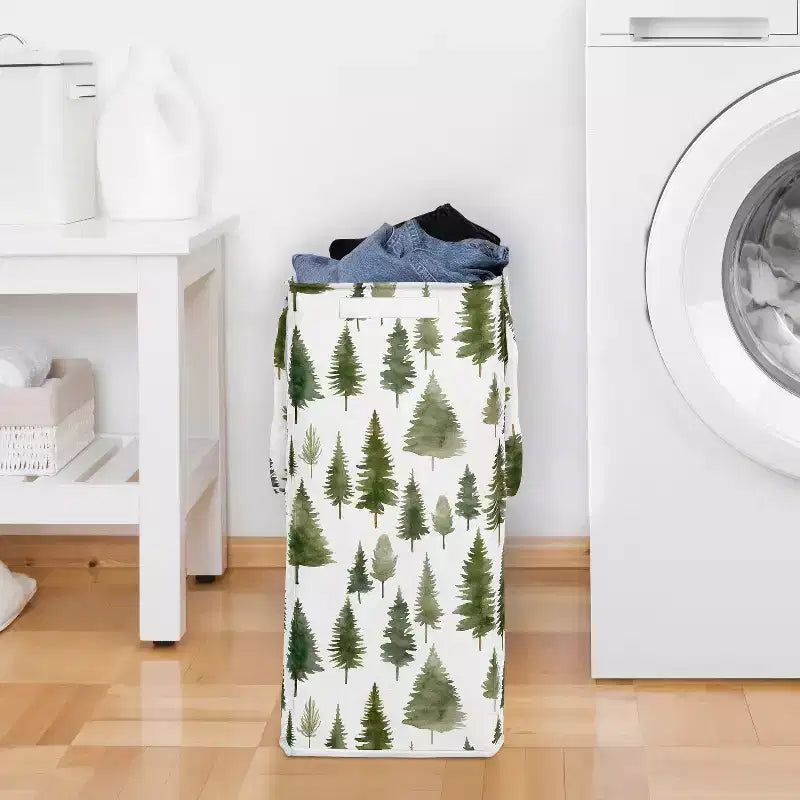 Sweet Jojo Designs Panier à linge pliable pour garçon, fille, unisexe/neutre avec poignées Motif pin sylvestre vert et blanc