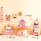 BALHAM TRADE-Coiffeuse Rose Enfant Château Jeu d'Imitation Table de Maquillage Chaise avec Tiroir Miroir