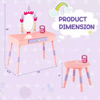 BALHAM TRADE-Coiffeuse Rose Enfant Château Jeu d'Imitation Table de Maquillage Chaise avec Tiroir Miroir