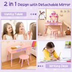 BALHAM TRADE-Coiffeuse Rose Enfant Château Jeu d'Imitation Table de Maquillage Chaise avec Tiroir Miroir