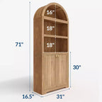 Meuble Blanc Moderne Voûté de 72 po - Étagère à 5 Niveaux en Bois avec Portes Doubles, Étagère Réglable, Poignées Noires, Bibliothèque Autonome pour Salon