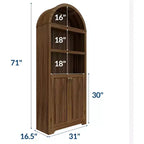 Meuble Blanc Moderne Voûté de 72 po - Étagère à 5 Niveaux en Bois avec Portes Doubles, Étagère Réglable, Poignées Noires, Bibliothèque Autonome pour Salon